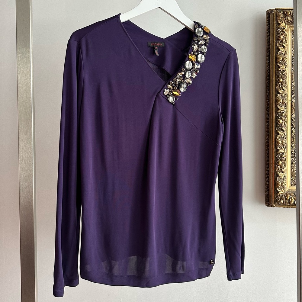 Escada Bejewelled Purple Viscose Long Sleeve Top